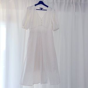 Banana Republic White Black Polka Dot Cottagecore Midi Fit & Flare